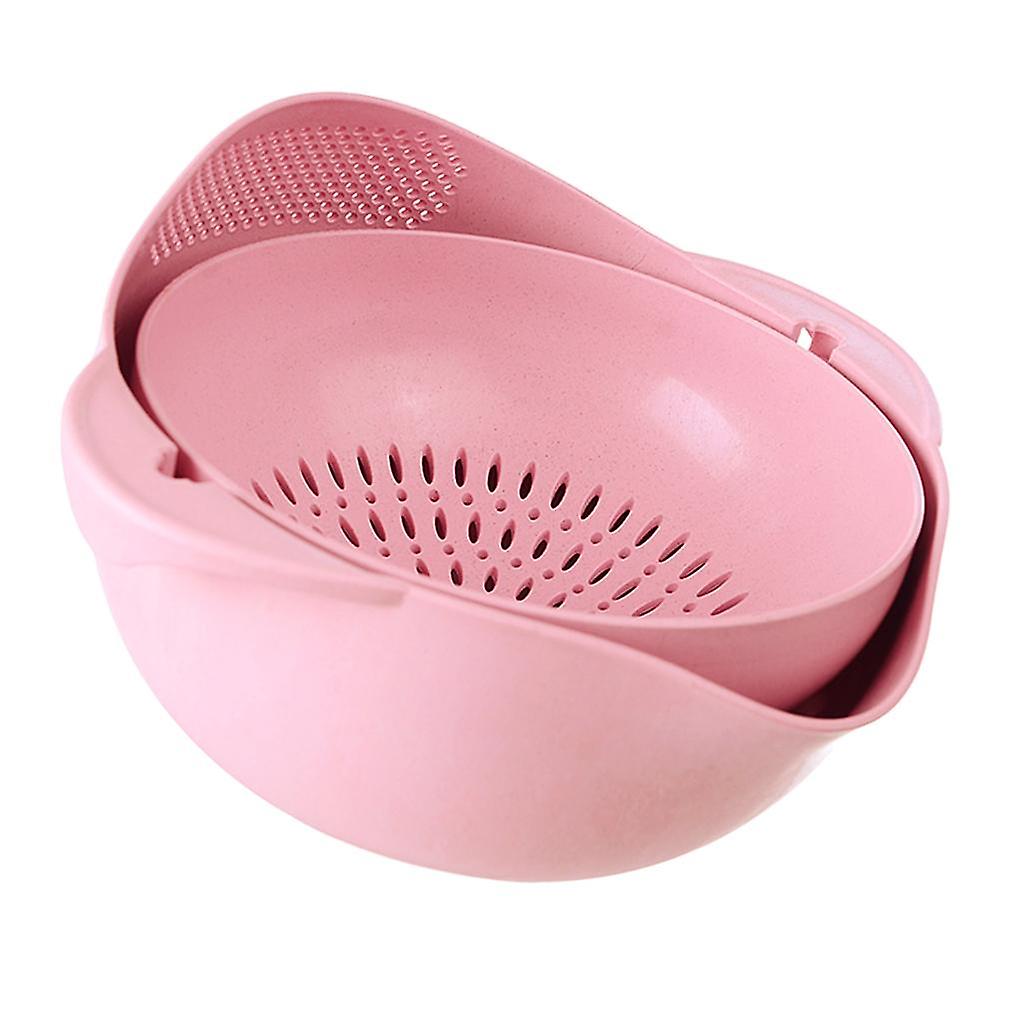 Plastic Vegetable Fruit Rotating Washing Draining Storage Basket L-Pink