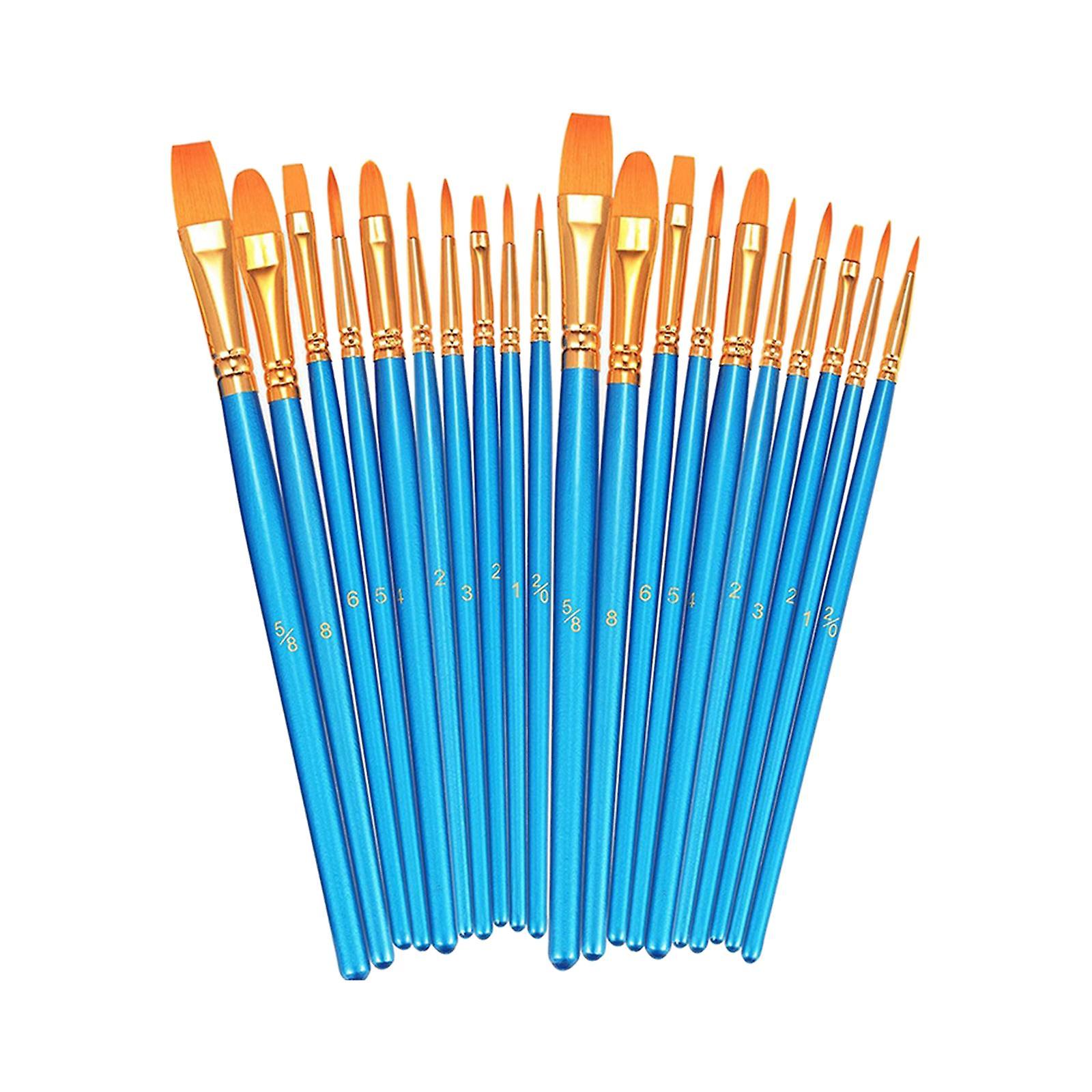 20Pcs Paint Brush Set Watercolor Oil Models Drawing Tempera Painting Brushes Blue