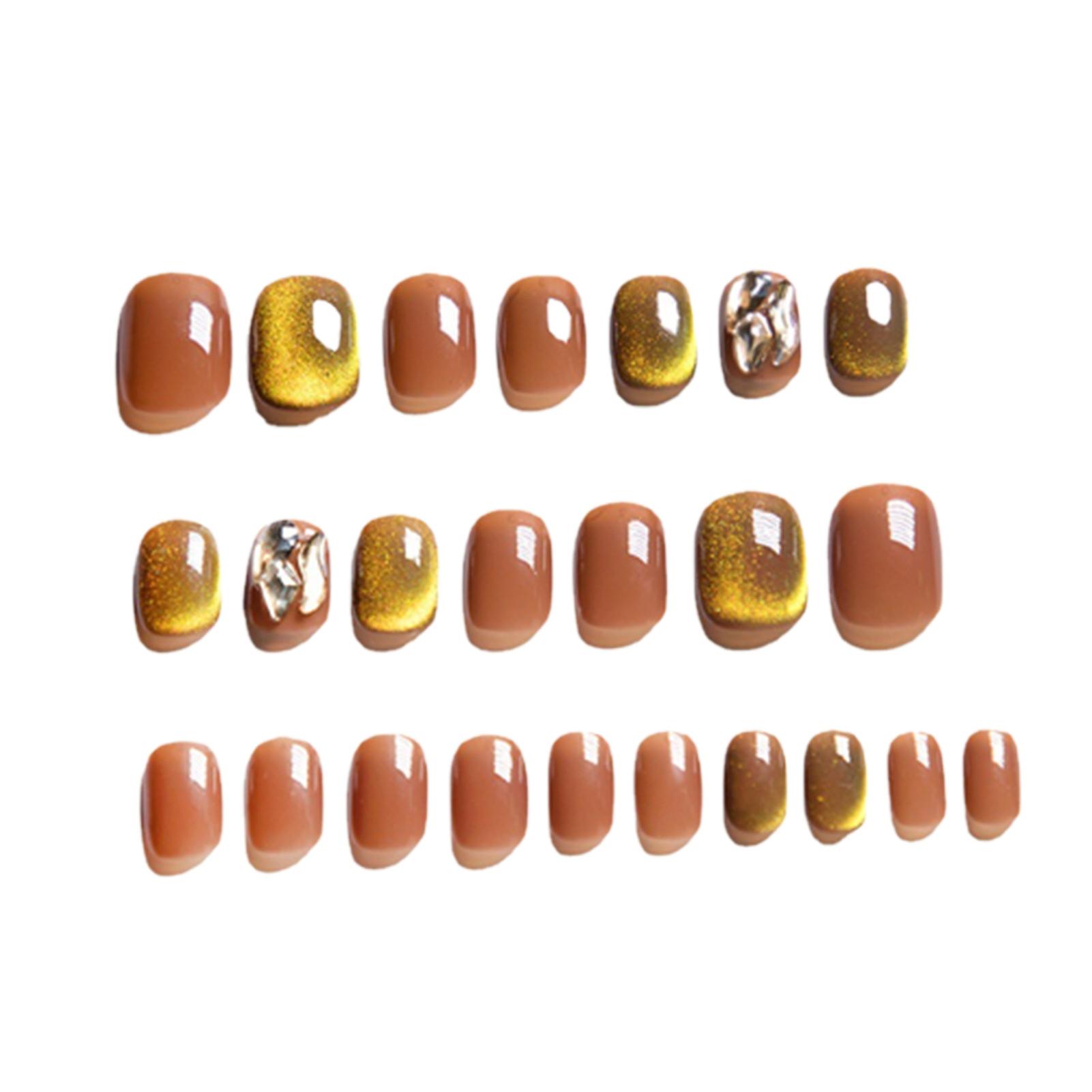Irregular Shape Diamond False Nails Solid Color Yellow Round Fake Nails