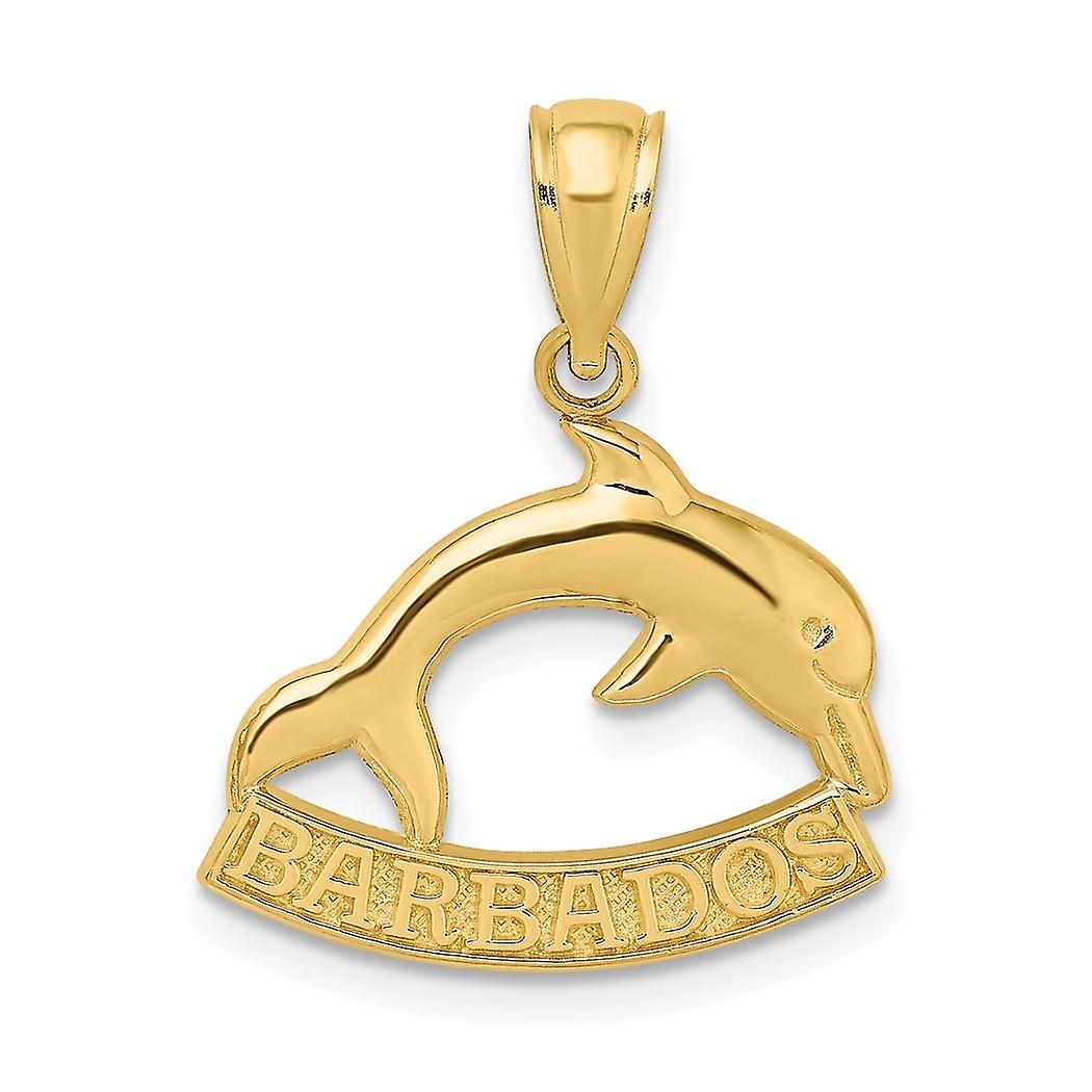 14k Gold Barbados Under High Polish Dolphin 2 d Charm 21.9x17.9mm Wide 1.3mm Thick Pendant Necklace for Women