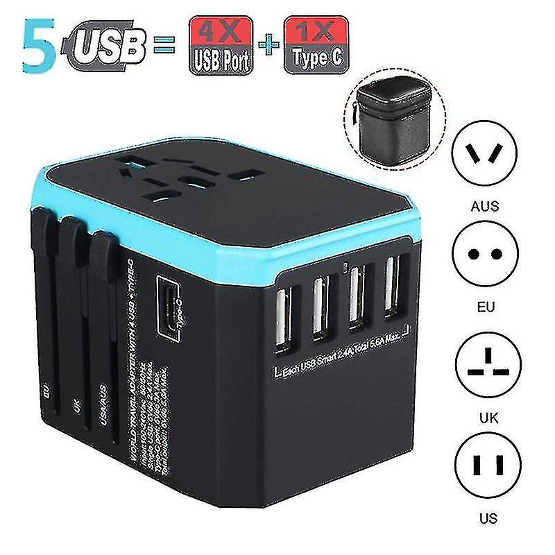 2000w universell omformer reiselader strømadapter med USB-porter 5.6a smart telefon rask lading verdensomspennende konverteringsplugg
