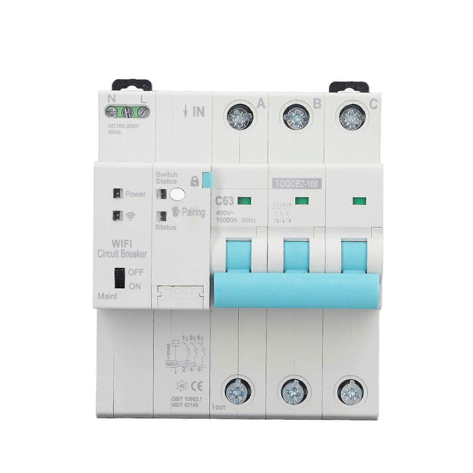 3P WiFi Breaker, Wireless Fernbedienung TUYa APP Monitor Switch WiFi Metering Anti Interference Circuit Breaker 3P 145-295V 63a