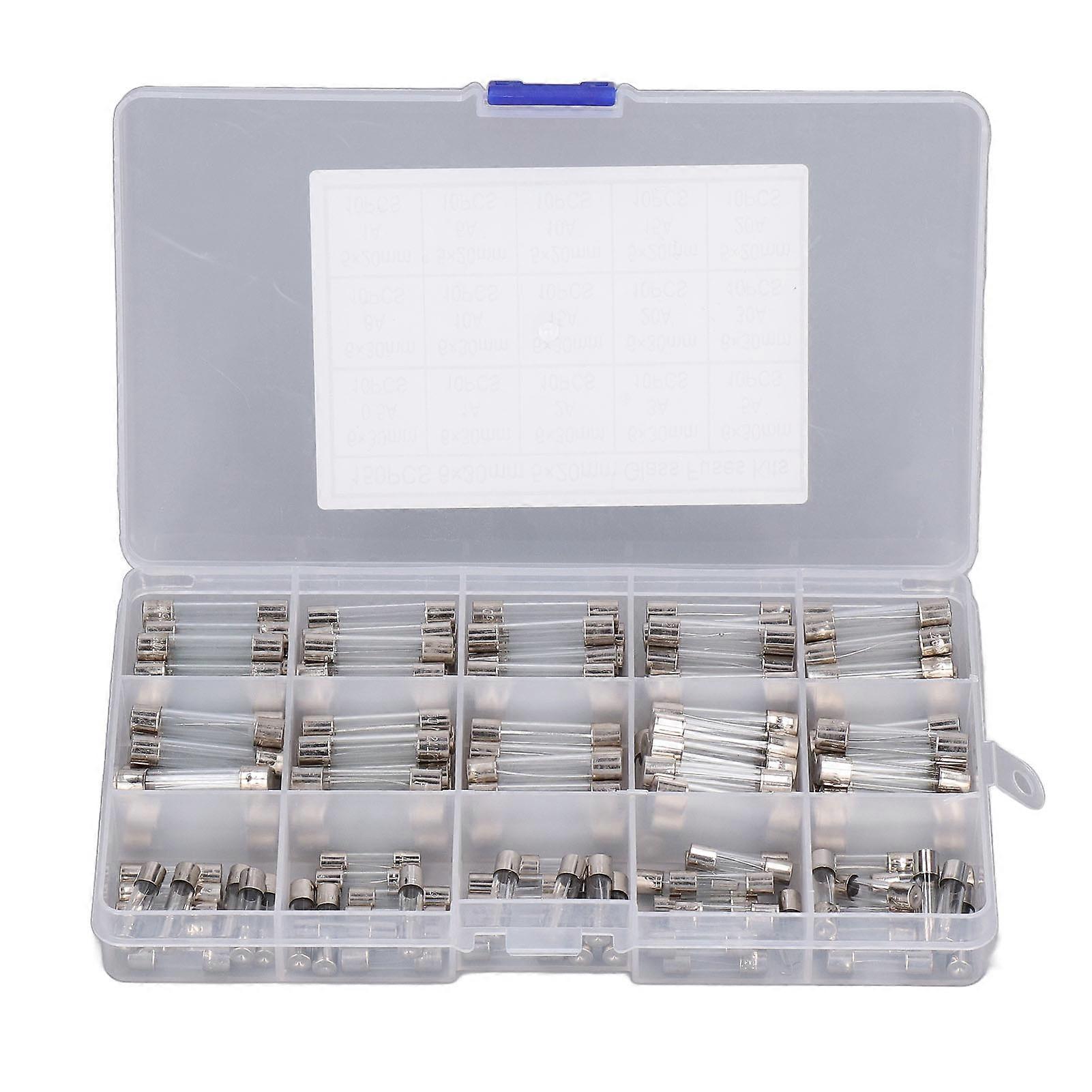 Ouitble Glass Tube Fuses Glass Tube Fuses Assorted Kit 150Pcs, for Household Appliances, 15 Different Models