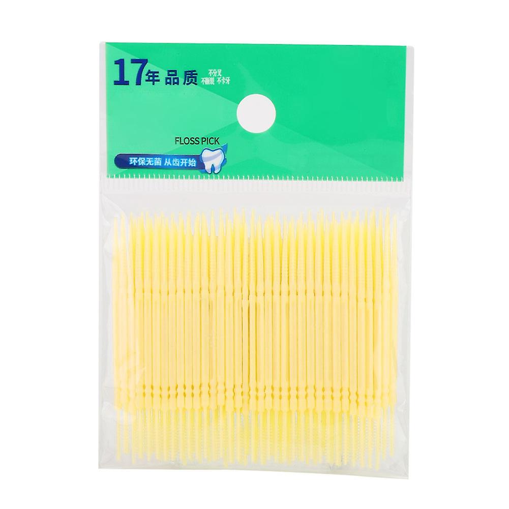 100pcs Bag Double Head Teeth Cleaning Toothpick Oral Care Floss Pick Toothpick (Yellow)