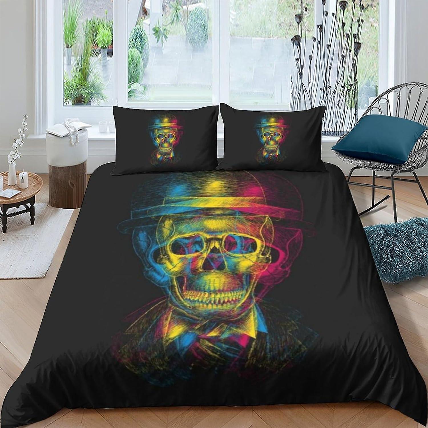 3D Printed abstract art skeleton Duvet Cover with Pillowcases abstract art Bedding Set with Zipper Closure Soft Microfiber Quilt Cover Set Double