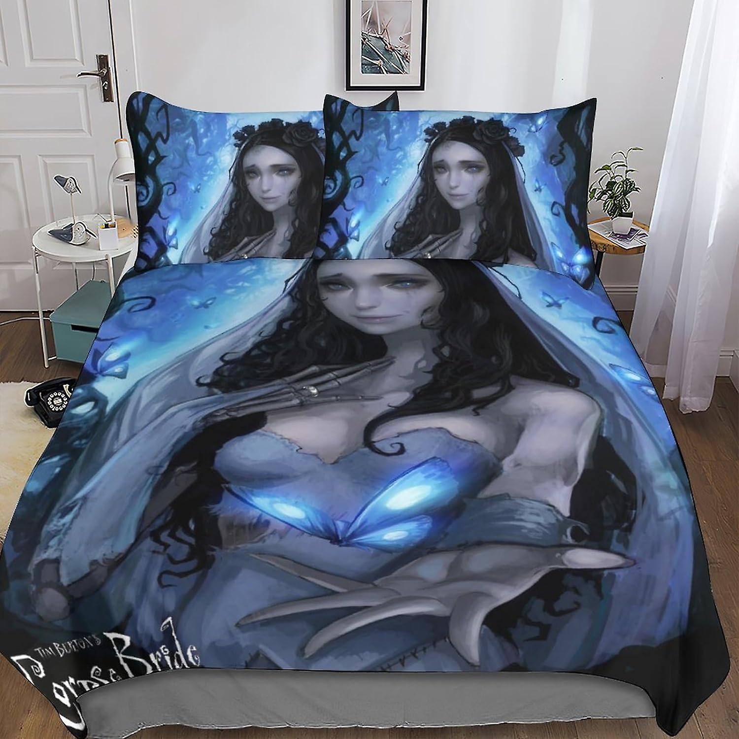 Zombie Bride Sängkläder Set 3D Påslakan Set Mjuk Microfiber Gothic Skeleton Quilt Cover med örngott, Täcke Cover 3 Piece Set