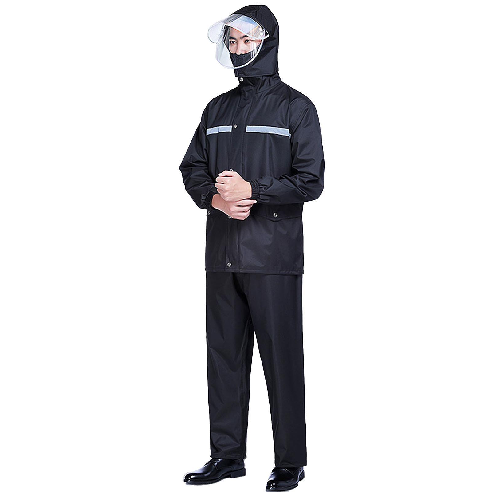 Rain Suits Black Versatile Reflective Lightweight Waterproof Foldable Breathable Raincoat with Rain Pants for Adults XL