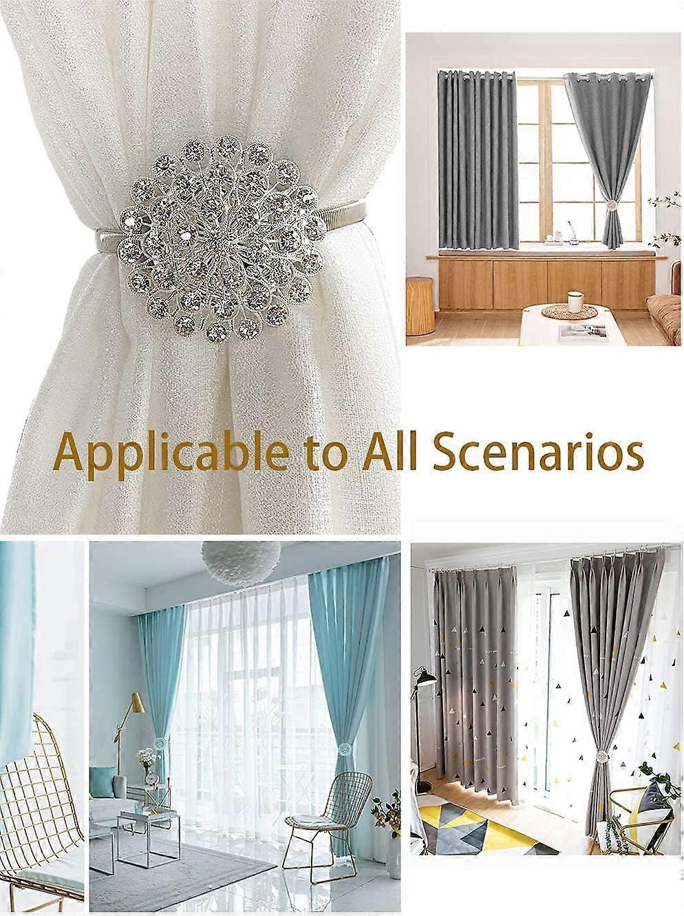 磁気カーテンタイバック、ホームオフィスの装飾用の高弾性スプリングワイヤーを備えたきらびやかなクリスタルフラワーカーテンタイバック2個(黄色と