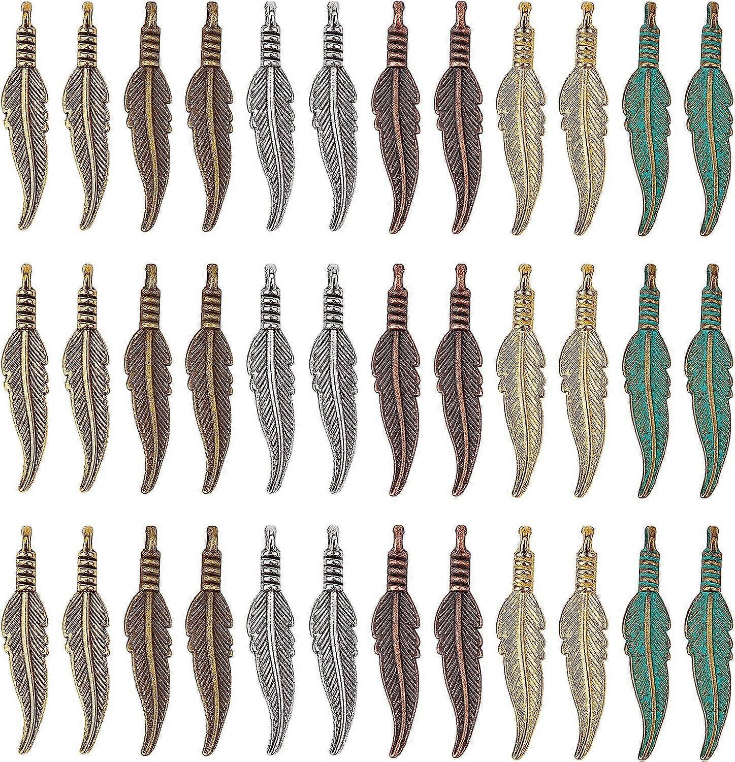 120Pcs Feather Charm Bohemian Style Feather Charms Boho Leaf Shape Dream Catcher Feathers Charm Colorful Alloy