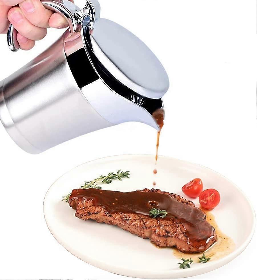 Stainless Steel Sauce Boat Sauce Boat with Handle 500ml Sauce Boat with Lid Thermal Sauce Boat Salad Sauce Pot Table Sauce Boat Sauce Boat