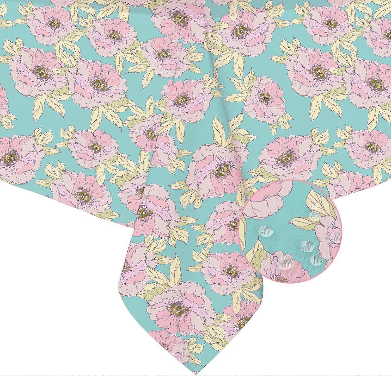 Pink Rectangle Tablecloth, Floral Tablecloth, Pink Flowers Print Table Cloth, Spring Summer Waterproof Wrinkle Free Rectangle Tablecloth for Rectangle