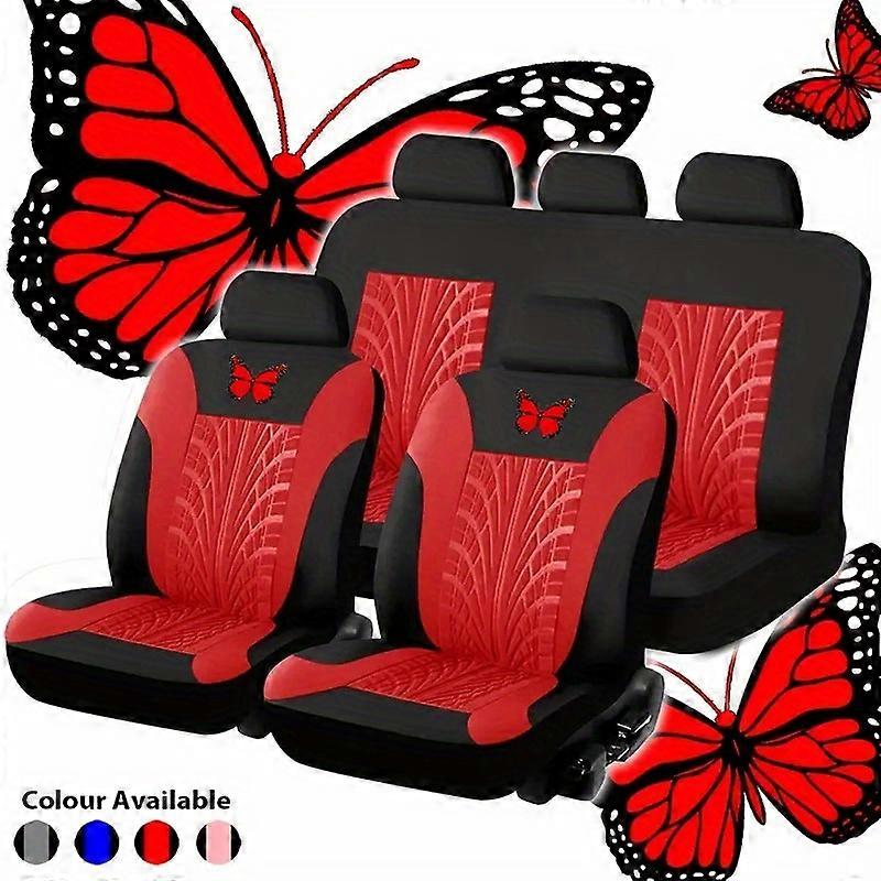 9pcs/Set Of Red Butterfly Embroidered Car Seat Set-generally Suitable For Maximum Comfort