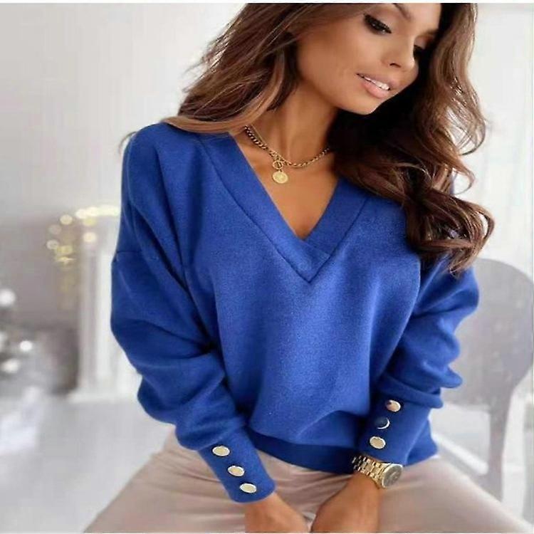 Felpa casual da donna Scollo a V Top a maniche lunghe Camicetta a tinta unita