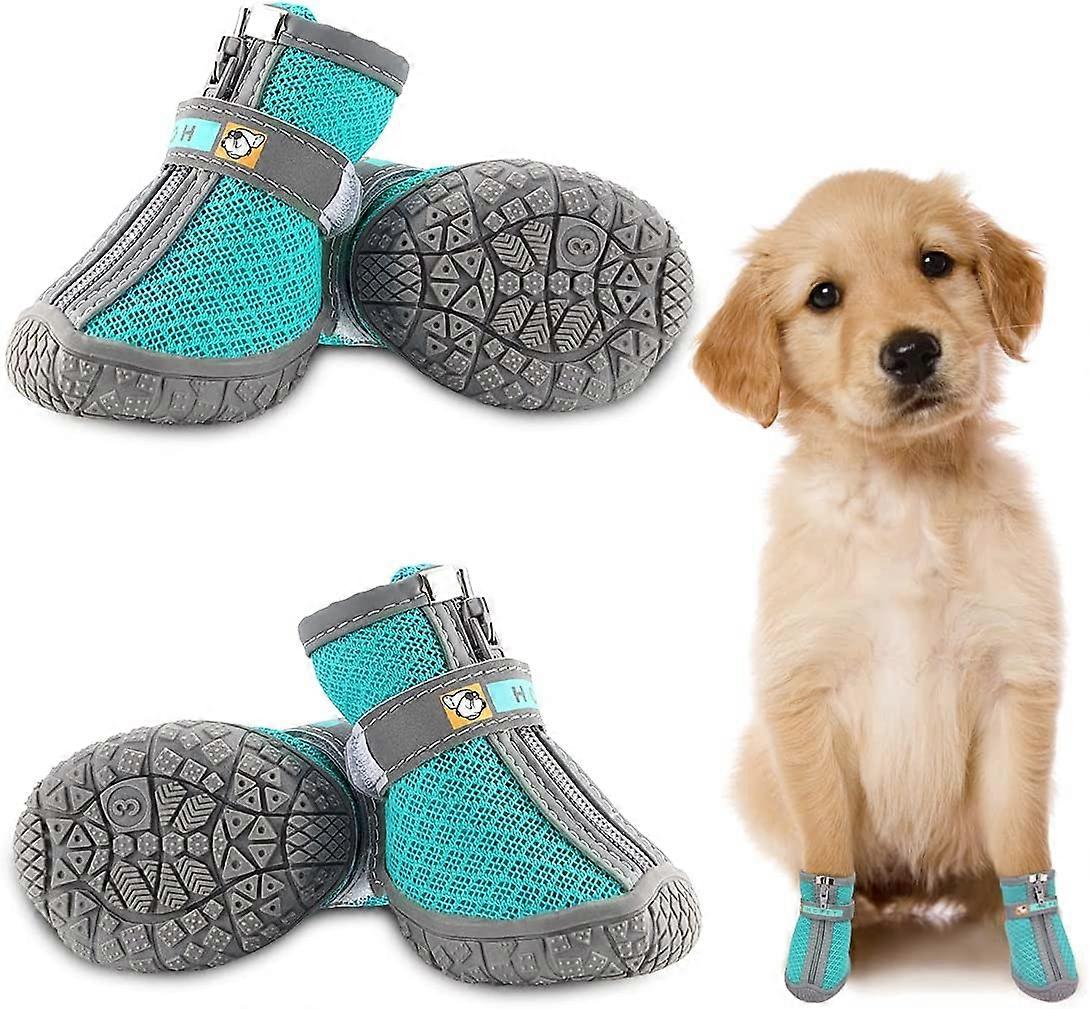 XIANRENGE Dog Shoes Anti-Slip Dog Boots Paw Protective with Reflective Straps Soft Mesh Breathable Adjustable Puppy Dog Shoes Booties with Zipper for 
