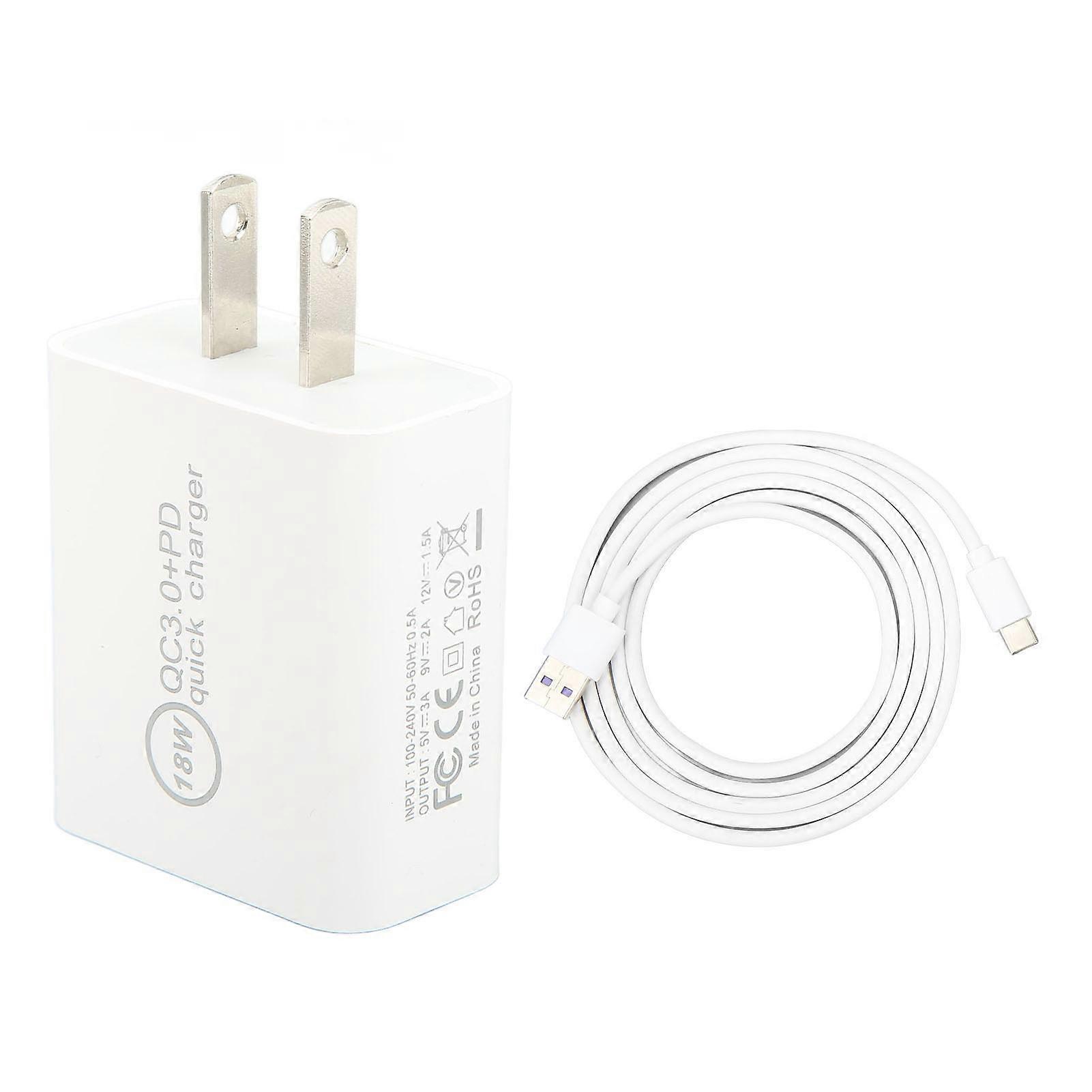 Quick Charger Type C USB Dual Port Time Saving Charger with 1.5m Cable for Avata White 18W AC100240V US Plug
