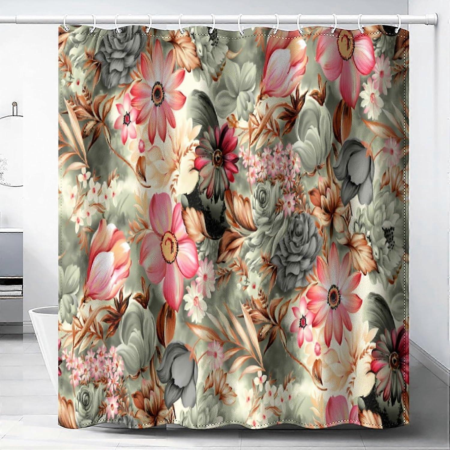 Boho Floral Shower Curtains Multi-Color Flower Prints Boho Ethnic Style Patterns Printed Shower Curtains 72"84" Inch