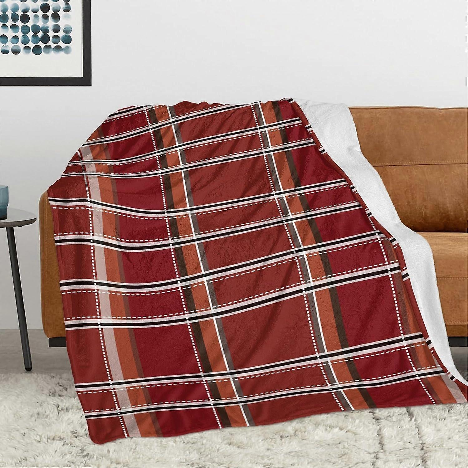 Fall Decor Throw Blanket Rustic Orange Buffalo Check Plaid Decorative \u200bBlankets Lightweight Cozy Soft Flannel Halloween Bed Blanket for Living Ro