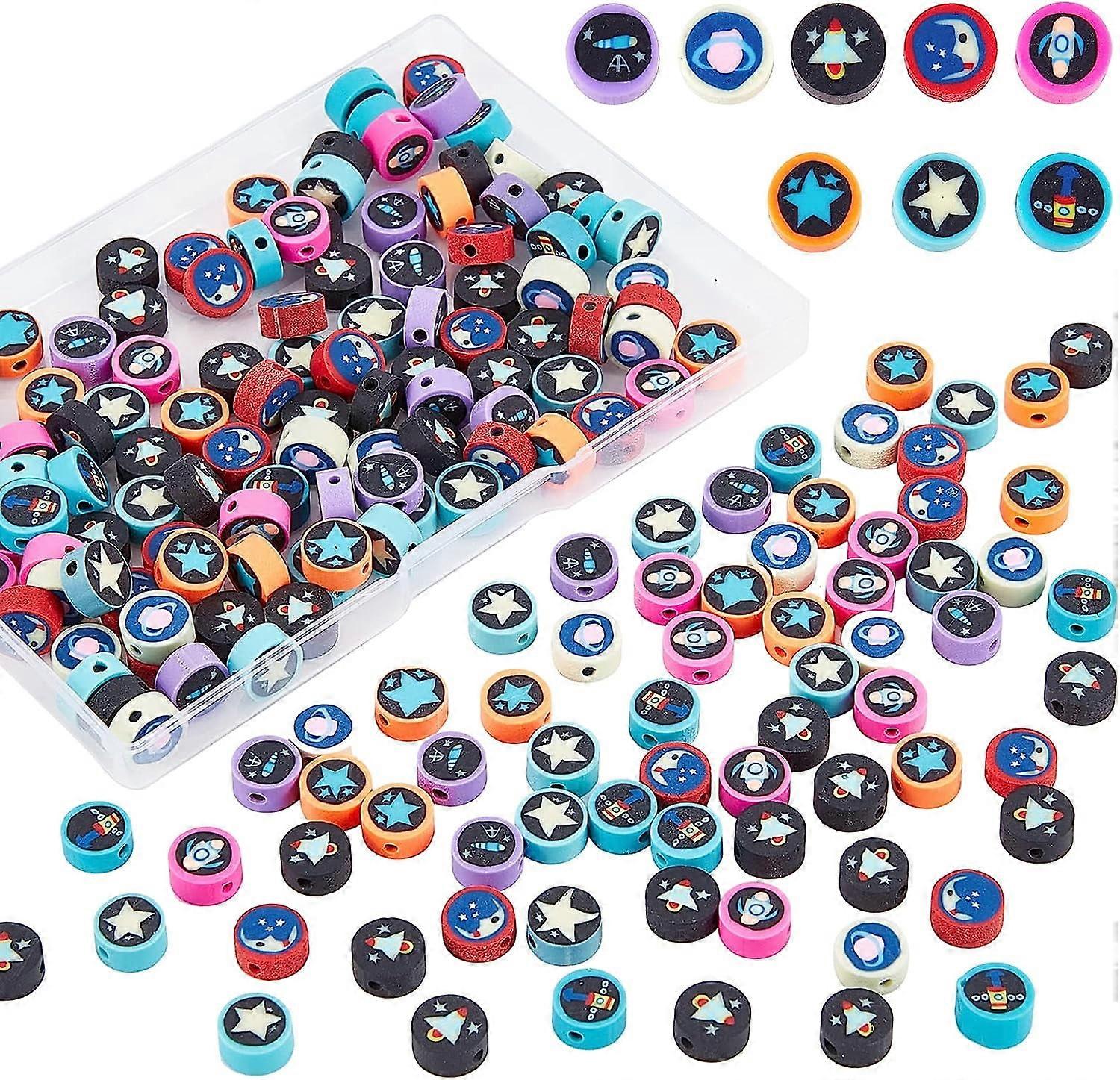 1 Box 200Pcs Handmade Polymer Clay Beads Kit Outer Space Theme Clay Handmade Beads Loose Spacer Beads