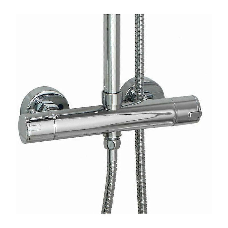 Double outlet round thermostatic mixer for shower column - chrome
