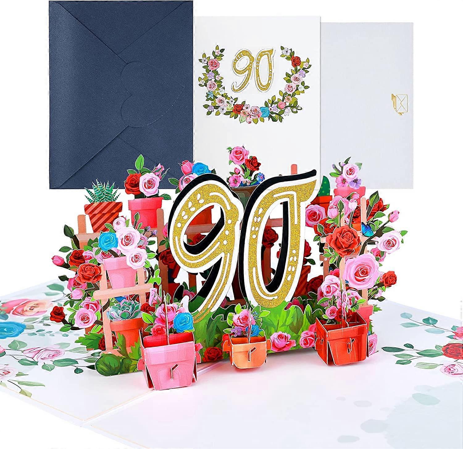 3D Pop Up -tervehdysvuosikortti, kukkivat syntymäpäiväkortit kirjekuorella 50th