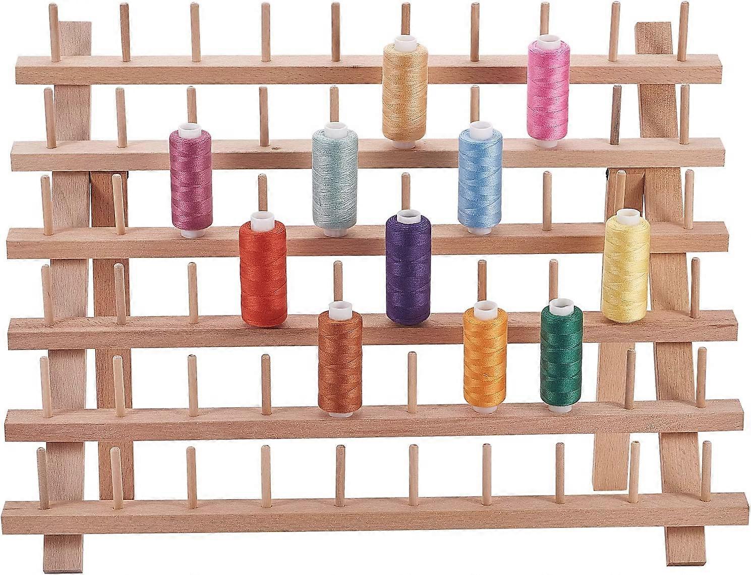 60 Spools Wooden Thread Rack/Thread Holder Organizer with Hanging Hooks for Sewing