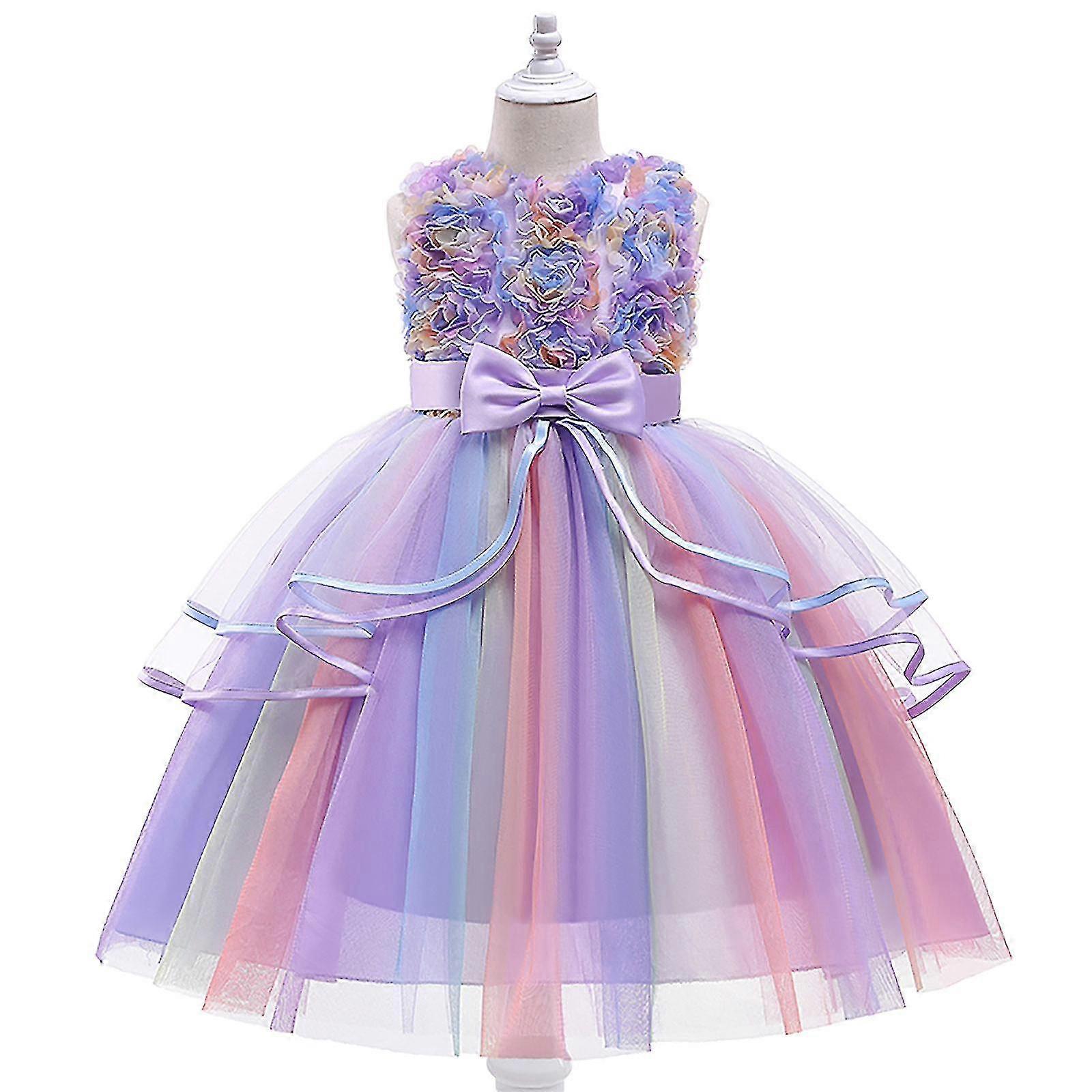 Girl Tulle Dress Rainbow Lace Princess Party Dress-hao
