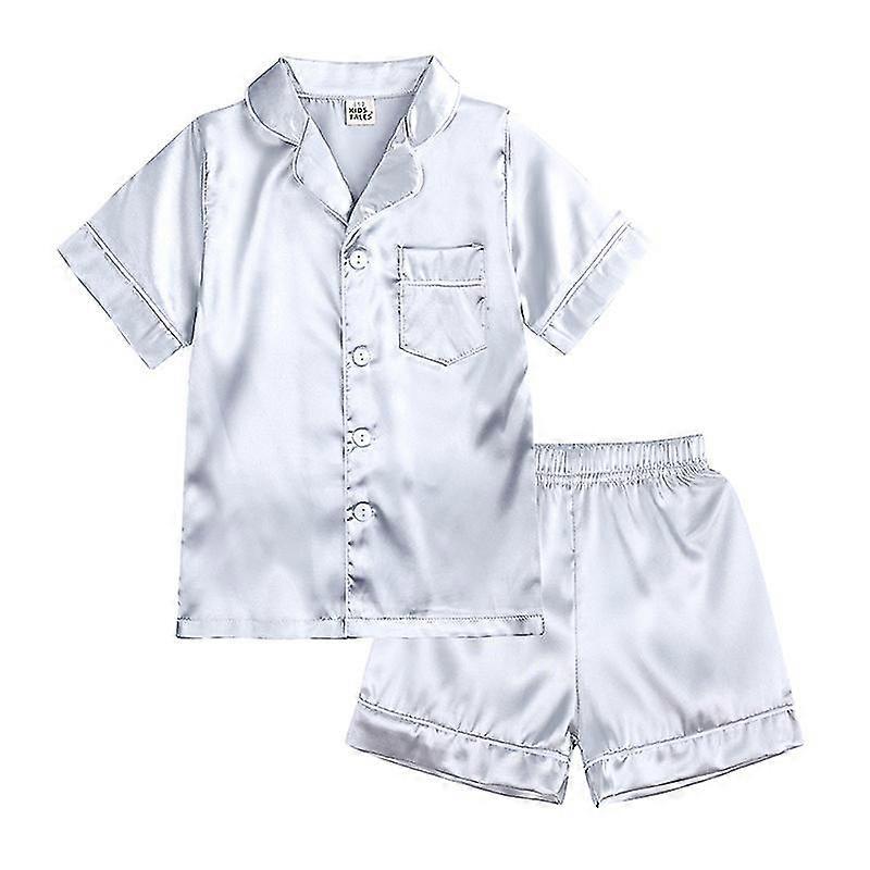 Barn Småbarn Baby Flicka Pojke Satin Pyjamas Set Lång Kortärmad Button-down Pyjamasskjorta Topp + byxor Underdelar Sovkläder Outfits