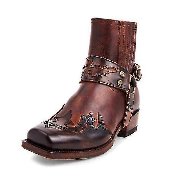 Západní boty pro muže Vintage vyšívané boty Square-toe vyšívané krátké boty