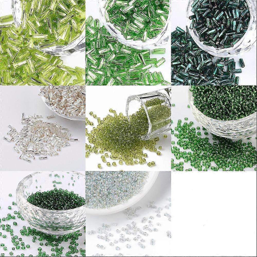 8 Style Glass Seed Beads Round Twisted Bugle Green Hole: 0.5-1mm