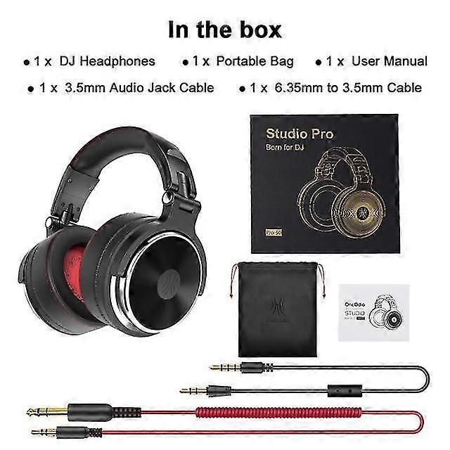 Wired studio headphones stereo professional dj headphone with microphone over ear monitor earphones bass headsets Pro-50 black