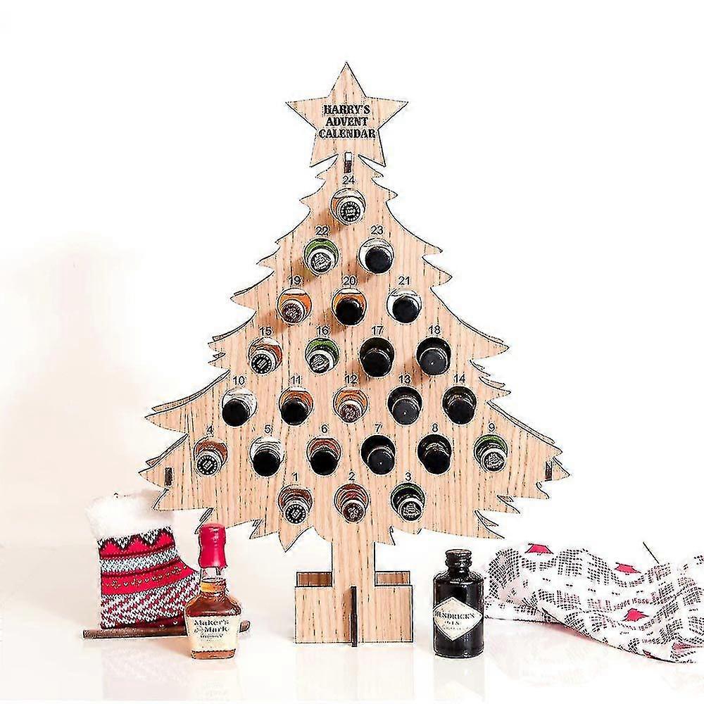 2024 Weihnachten Countdown Holz Wein Flasche Stand Gestell Weihnachten Baumform Halter Party Display Adventskalender -NMAOV