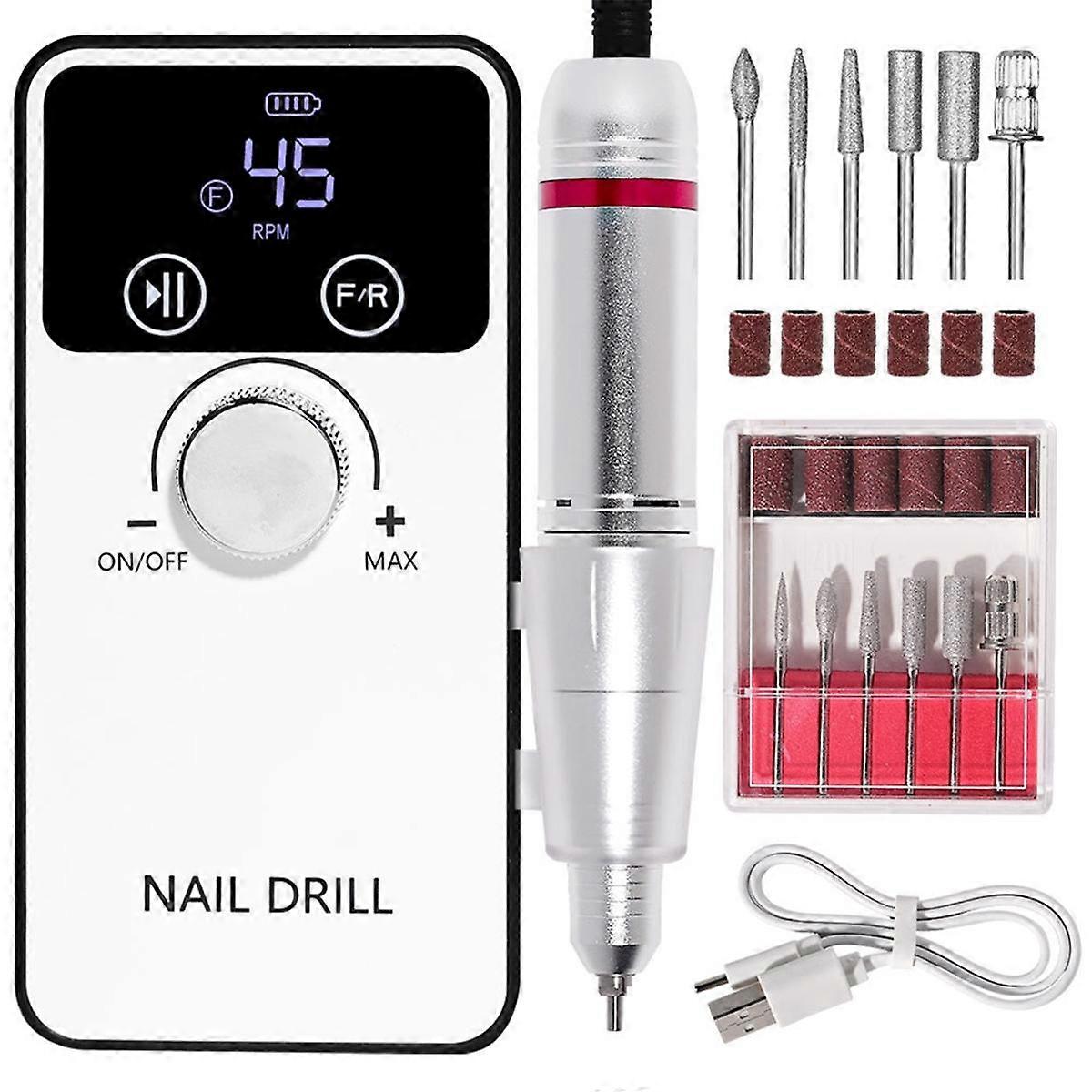 Nail Drill Portable Rechargeable Nail Drill Machine with Bits Kit for Acrylic Nails Gel Polishing Removing for Home