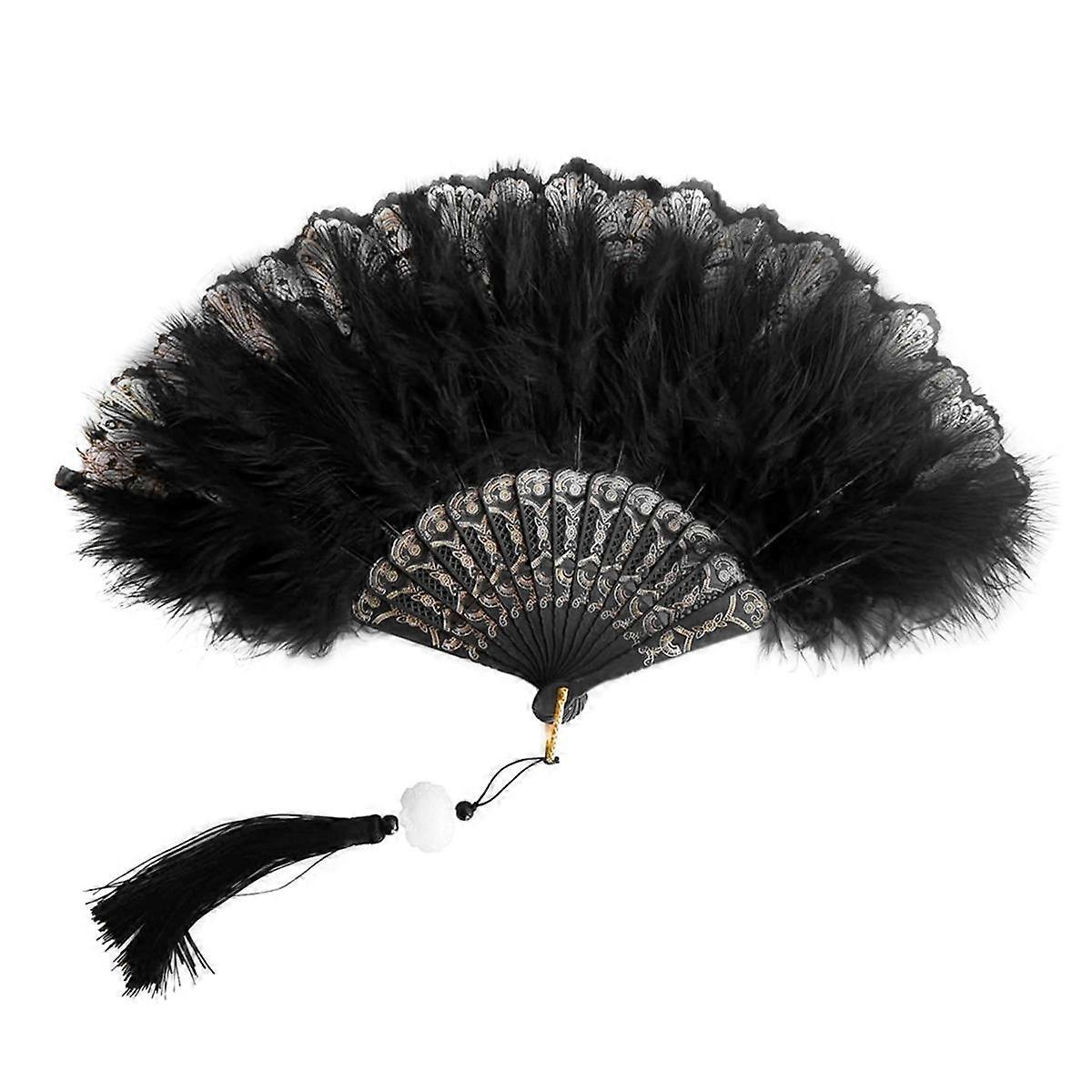 1920S Vintage Style Flapper Hand Fan Embroidered Flower Feather Fan Dance Fan
