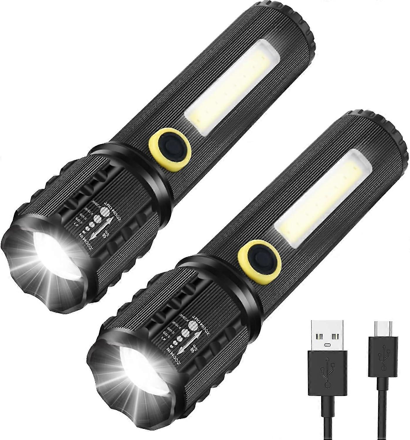 Led Flashlight, 2 Pack Flashlightadjustable And Zoomable Bright Flashlights, Emergency Rechargeable Led Flashlight, 11cm