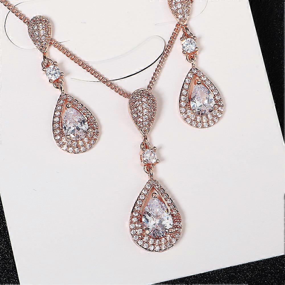 Drops-shaped Pendant Necklace Set with Earrings Adjustable Elegant Shiny Wedding Bridal