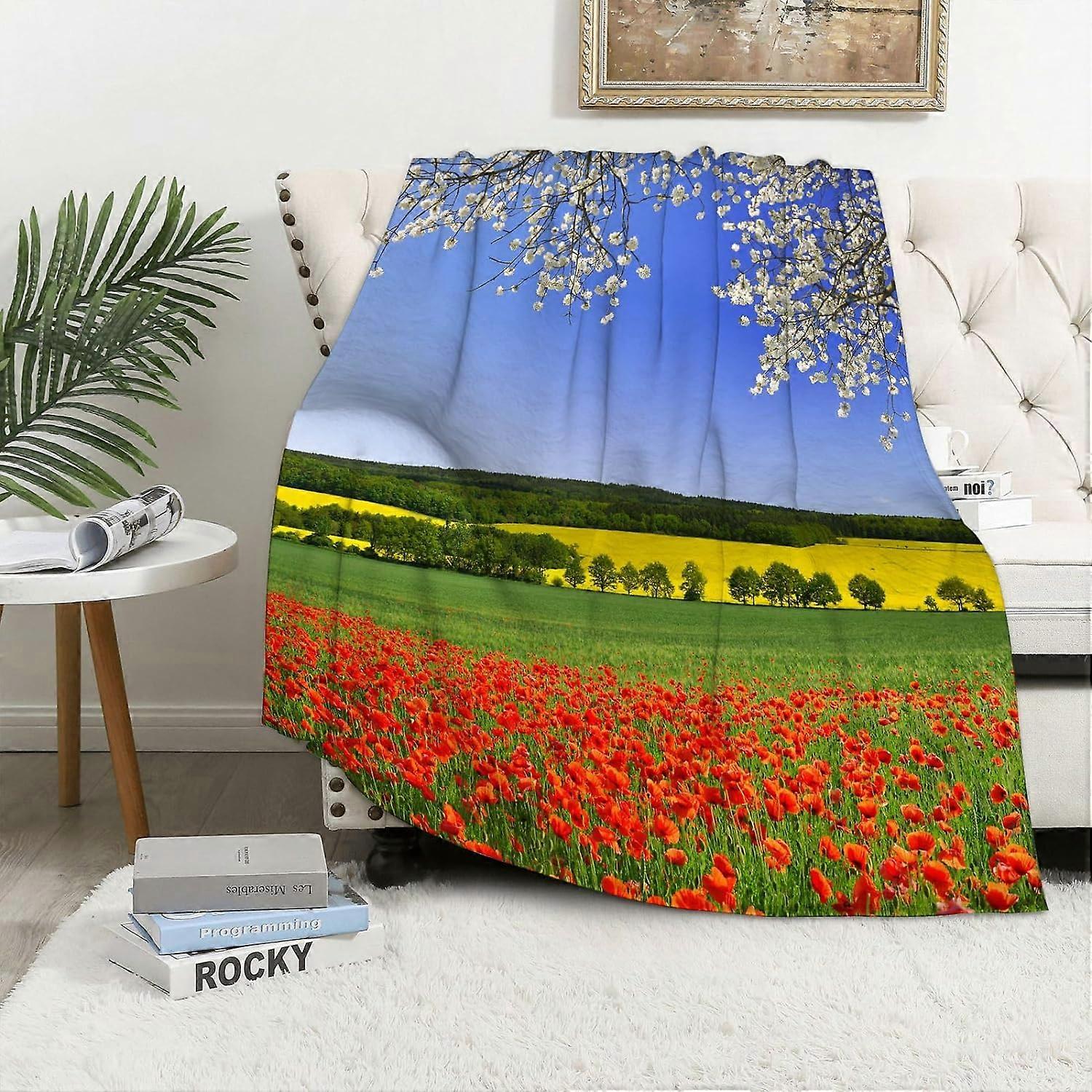 Blanket sofa Spring meadow and flowering tree flannel Blankets,Throws for Sofa Fluffy Blanket Bed Throw f Bedroom,Couch,Bedroom Accessories-ORFM13