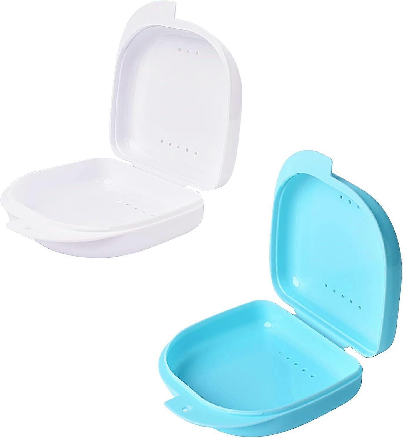2 PCS Retainer Box Retainer Container Partial Denture Box (Light Blue + White),2024 Ping