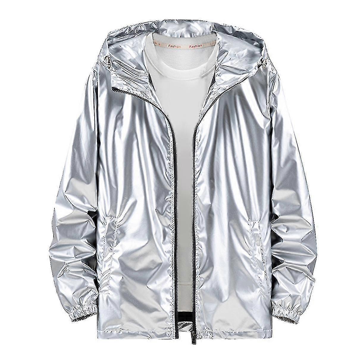 Mens Shiny Waterproof Hooded Jacket