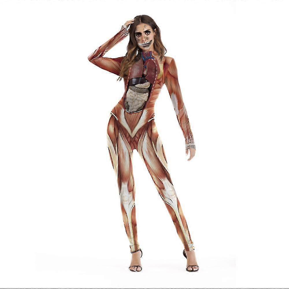 ハロウィーン3Dパーティーマッスルプリントジャンプスーツ弾性人体解剖学ボディボディスーツコスプレコスチュームキャットスーツ