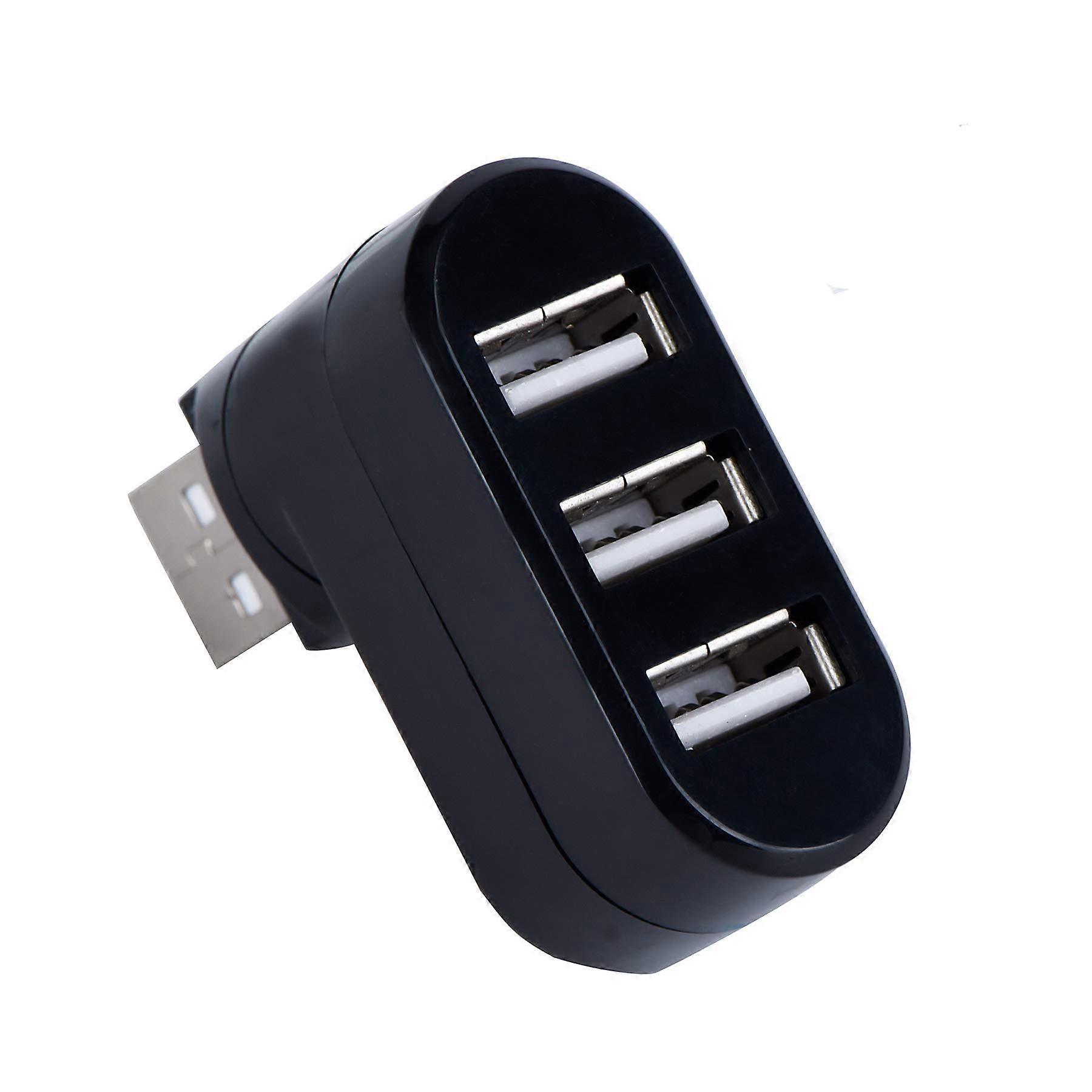 3 Ports USB 2.0 Hub 180 Degrees Rotation Mini Rotate External Splitter Adapter For Notebook Laptop PC (Black)