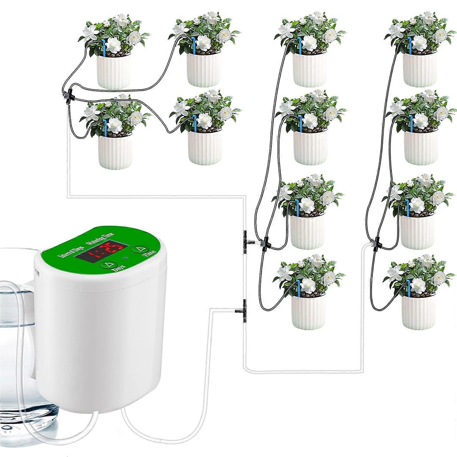 Automatic Drip Irrigation Kit, 12 Kits Automatic Watering System for Indoor Plants, LED Display, USB Rechargeable (JH12)