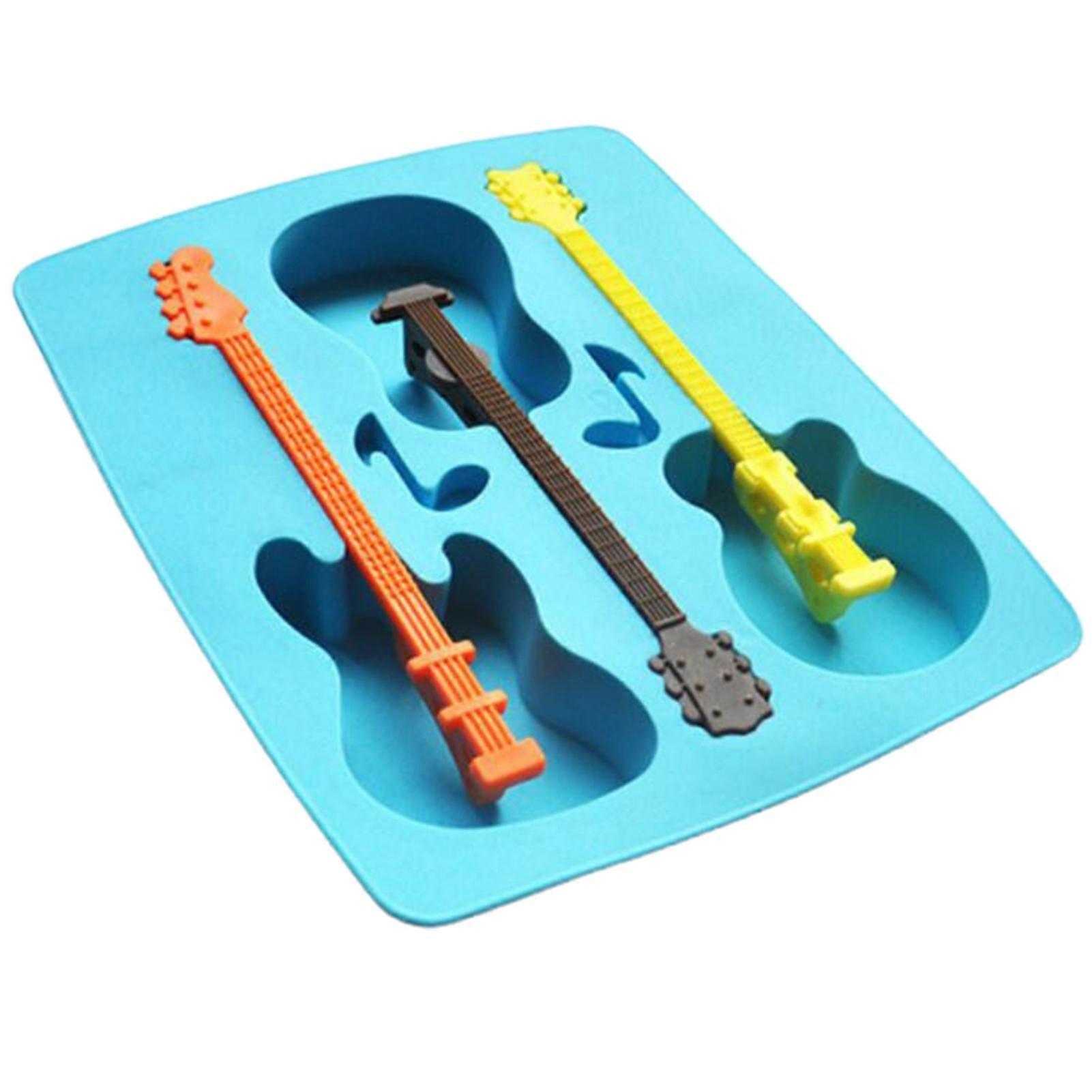 Ice Cube Mold Creative Shape Non-Stick Reusable Extra Soft Food Grade DIY BPA Free 3 Grids Guitar-shaped Ice Tray Mold Kitchen Supplies KAESI