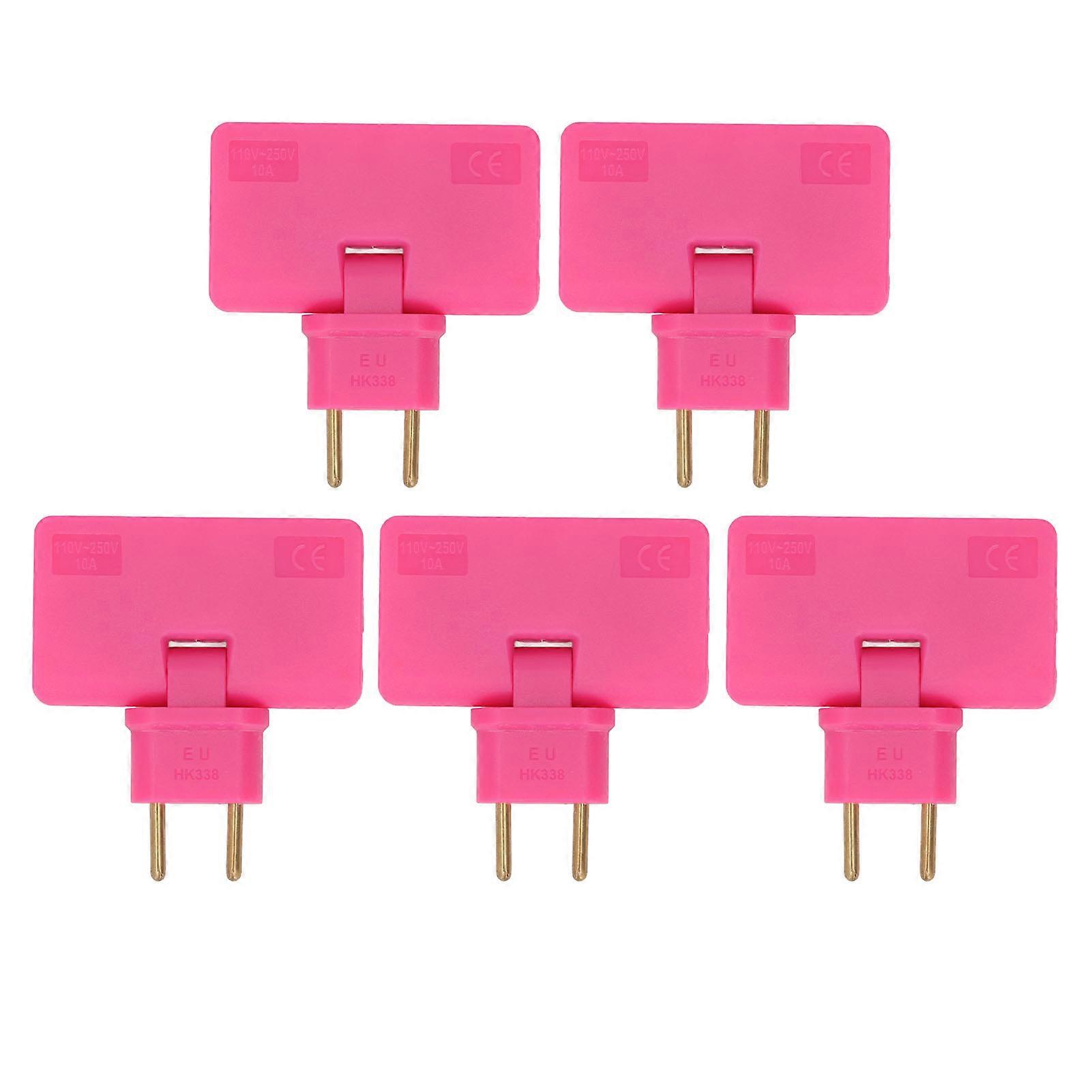 5Pcs EU Socket Converter Cordless 180 Degree Extension 1 to 3 EU Plug Adapter 110?250V Rose Red