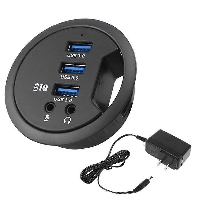 USB 3.0 Hub with 3.5mm Mic Earphone Hole EU US Power Adapter Multi Splitter