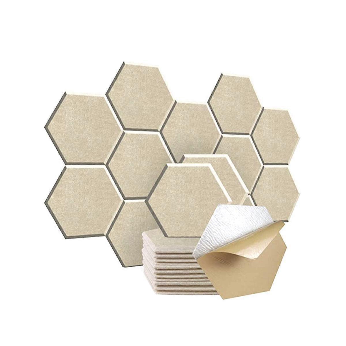 12 Piece Hexagonal Acoustic Panel, 12x10x 0.4Inch, Stylish Acoustic Walls and Office (Light Camel C