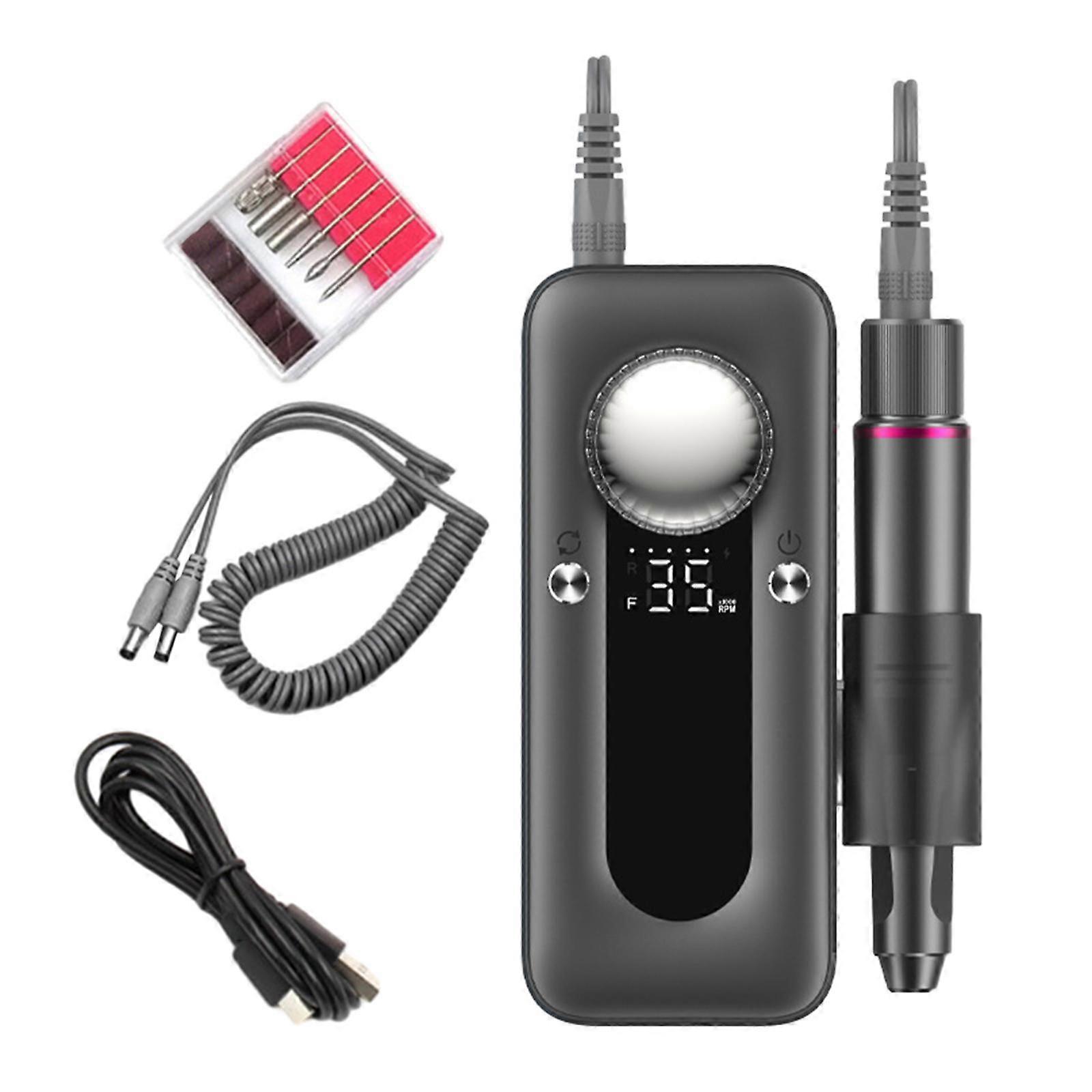 Portable Nail Drill Electric Nail File Machine LED Display Manicure Pedicure Tool Cordless File with Bits for Acrylic Nails