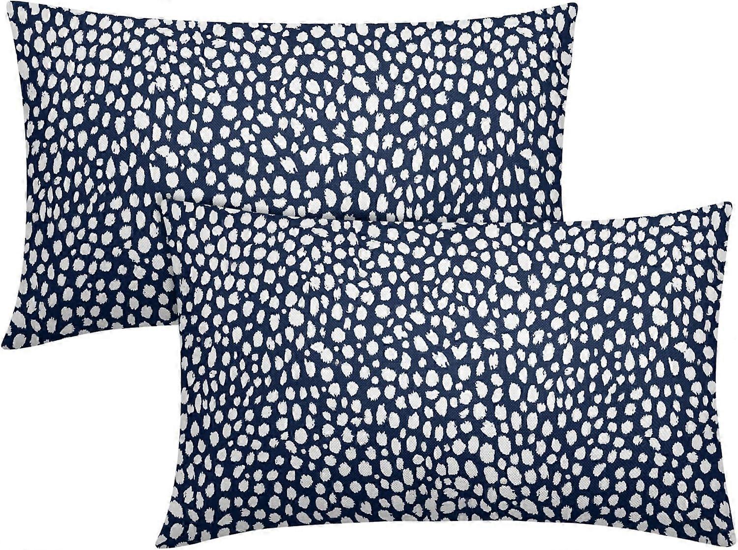 ブルークリームドットランバー枕カバー12x20インチ自由奔放に生きるデザインポルカドットスロー枕カバー2つのモダンなトレンディなプリント枕カバーコットンリネンCushi