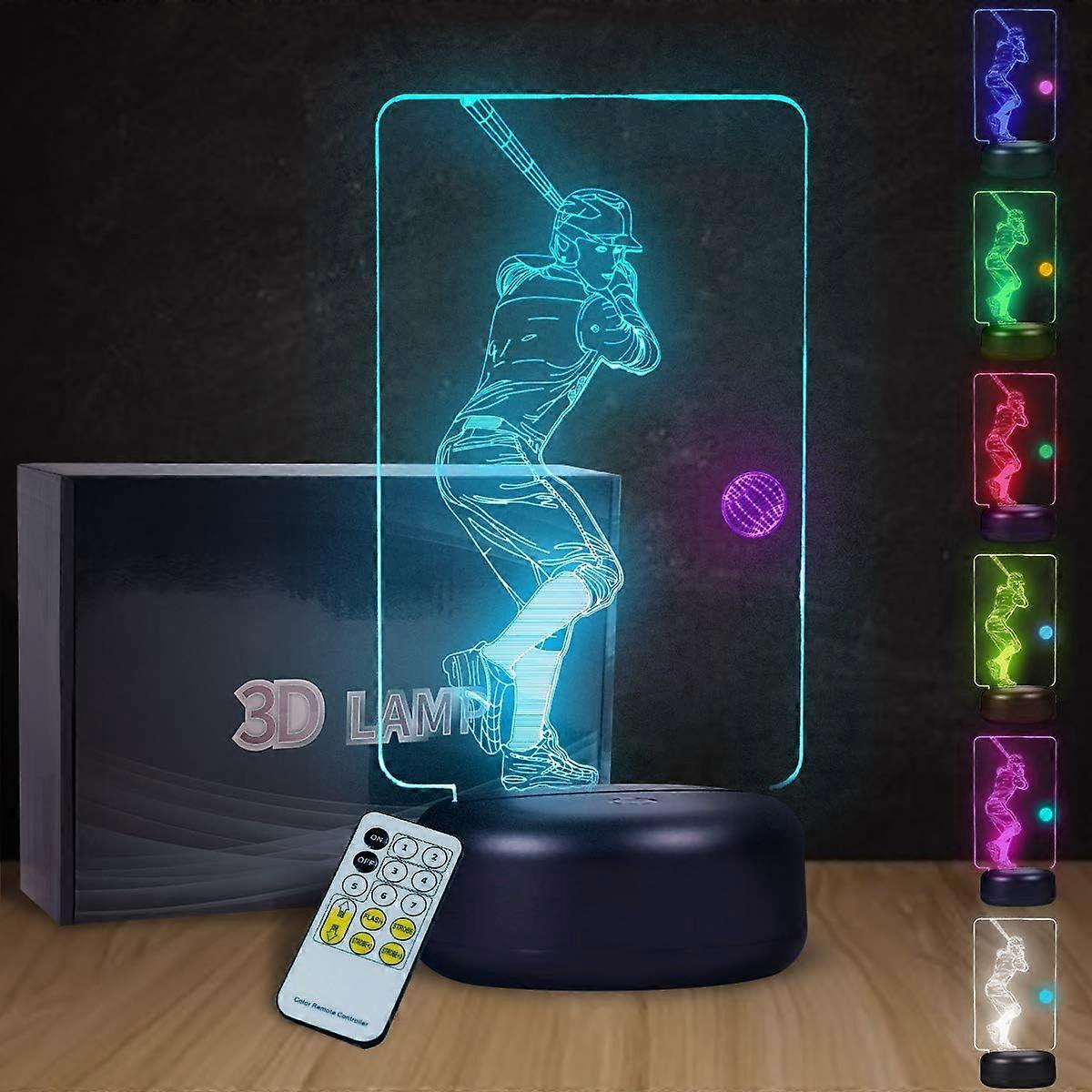 Playing Baseball Lamp 3D Visual Baseball LED Nightlight Touch Switch and Remote Control Baseball Desk Lamp