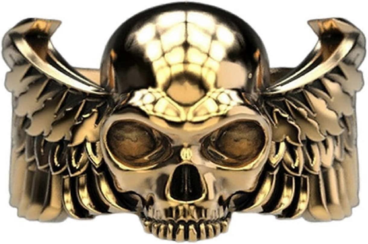 خاتم الجمجمة ، خاتم أجنحة الجمجمة القوطية للرجال ، خاتم رأس الهيكل العظمي الشرير Grim Reaper ، خاتم الهيب هوب الشيطان الهالوين الرجعية للأولاد الهيكل العظمي الصخري العتيق