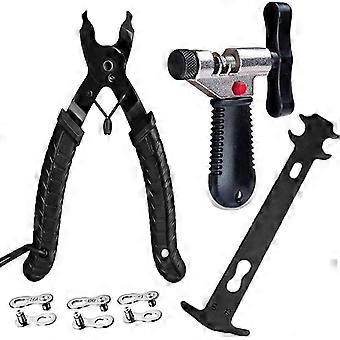 Conjunto de ferramentas de corrente de bicicleta, Alicate de elo de bicicleta + ferramenta de deriva de corrente + verificador de corrente + liberações rápidas